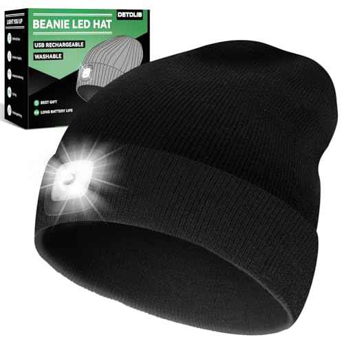 Gifts for Him, USB Rechargeable LED Headlamp Beanie, Birthday Gifts for Men, Cool Gadget Gifts for Women, Gifts for Men, Black