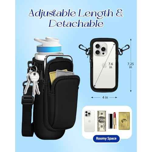 Water Bottle Sleeve with Pouch for Cirkul 22 oz - Crossbody Shoulder Strap Detachable Phone Purse with Bottles Cover Holder Carrier Bag