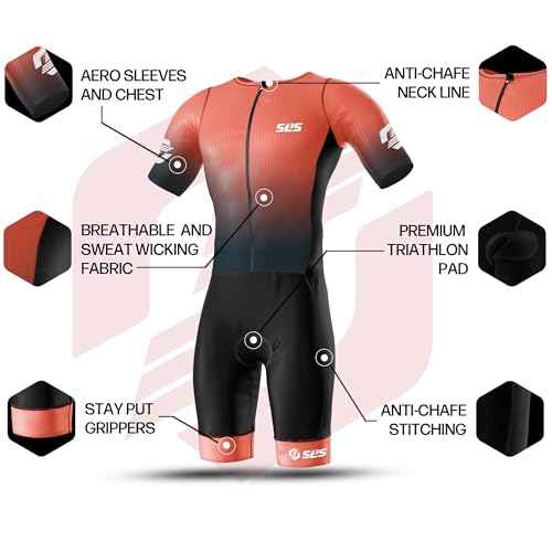 SLS3 Triathlon Suits Mens Elite Aero Tri Suit Men - Trisuit Triathlon - Full Zip, Aero Sleeves, Internal and Rear Pockets