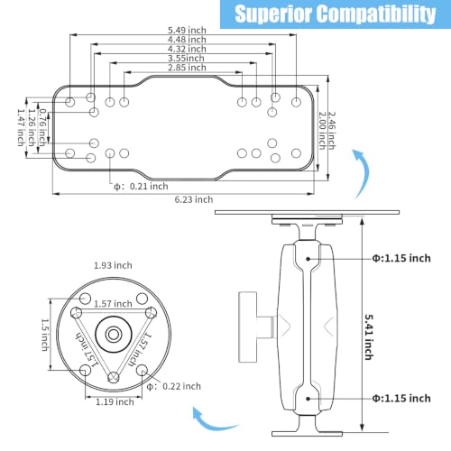 Aluminum Alloy Fish Finder Mount with Dual Plate & 360° Rotation for Marine Electronics