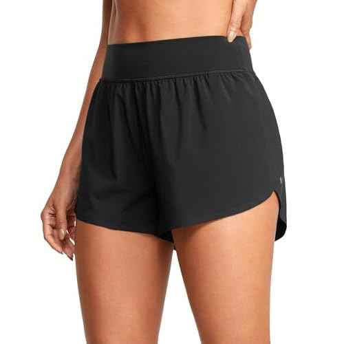 CRZ YOGA High Waisted Dolphin Athletic Running Shorts for Women 3" High Split Comfy Mesh Liner for Gym Workout Track