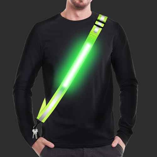 Rechargeable LED Reflective Belt Sash ? High Visibility Safety Gear with 5 Colors 11 Light Modes, Adjustable Strap for Night Dog Walking, Running & Biking