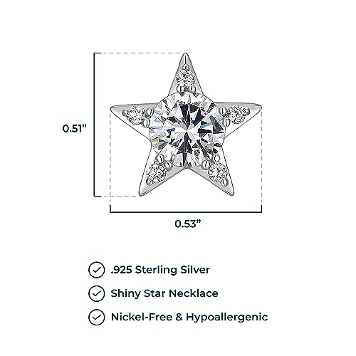 Silver Star Necklace - CZ Pave Star Pendant & Matching Earrings Set