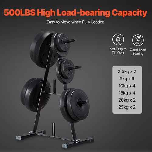 VEVOR Weight Plate Rack, A Frame Weight Plate Tree for 1-Inch Weight Plates, Standard Weight Plate Tree, 500 lbs Load Capacity Weight Storage Holder, Home Gym Barbell Rack Storage Stand, Black