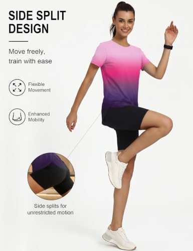 Women’s Workout Tops Short Sleeve Sun Protection Shirt Large Purple Black Gradient