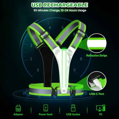 LED Reflective Running Vest, Light UP Reflective Vest, Safety Light Gear for Night Walking Cycling for Women Men Kid