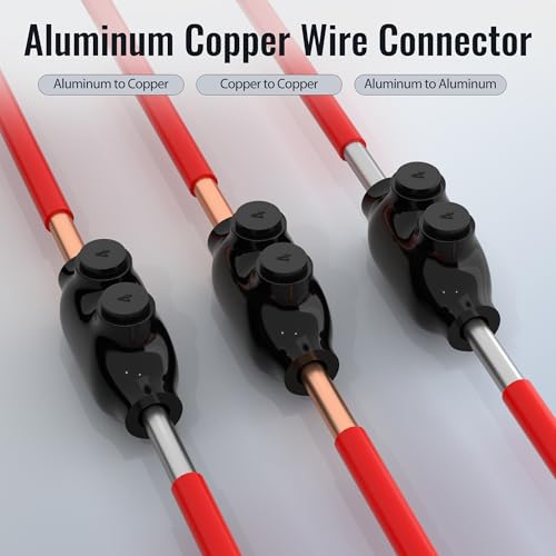 4-14 AWG Inline Splice Connectors, Aluminum to Copper Wire, 6 Pack, 5/32” Slotted Allen, Black