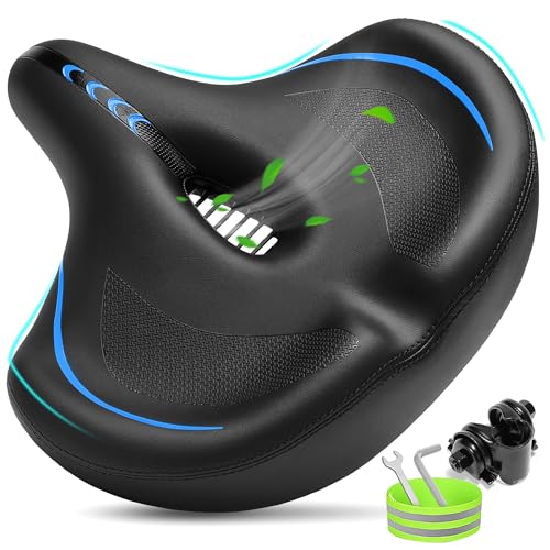 Oversized Bike Seat for Men & Women Comfort Wide Padded Saddle Blue Variation