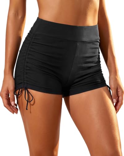 Yonique Women's High Waisted Swim Shorts Tummy Control Bottom Large Black - Plus Size