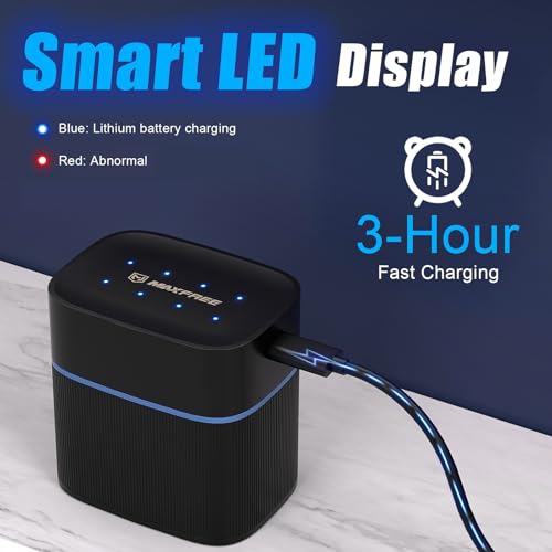 Blue Maxfree Rechargeable AA Lithium Batteries with Charger 8-Pack 1.5V 3600mWh