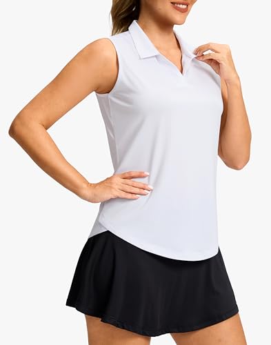 Women’s Sleeveless Golf Polo Shirt - Heather White, Medium - Active Sportswear
