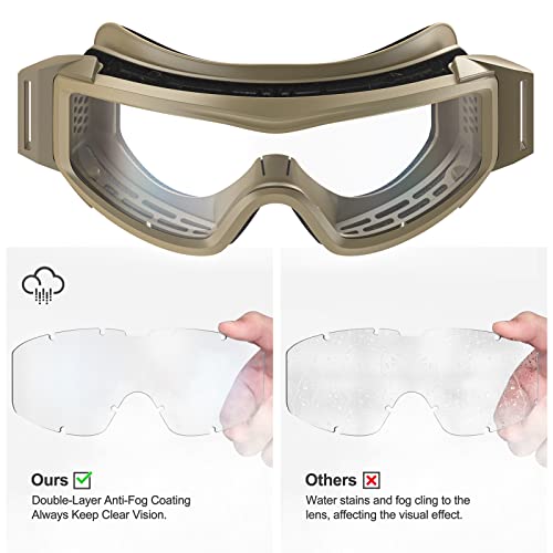 Xaegistac Tactical Goggles Anti-Fog Airsoft Safety Glasses Khaki Frame 1
