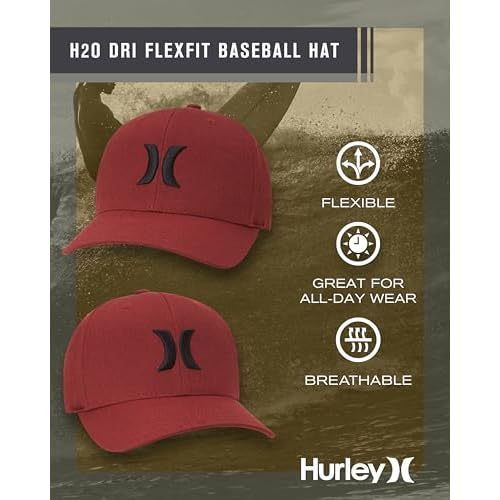 Hurley Mens Baseball Cap - Moisture Wicking Curved Brim Flexfit Fitted Hats for Men with H2O-Dri Sweatband (Sizes: S-XL)