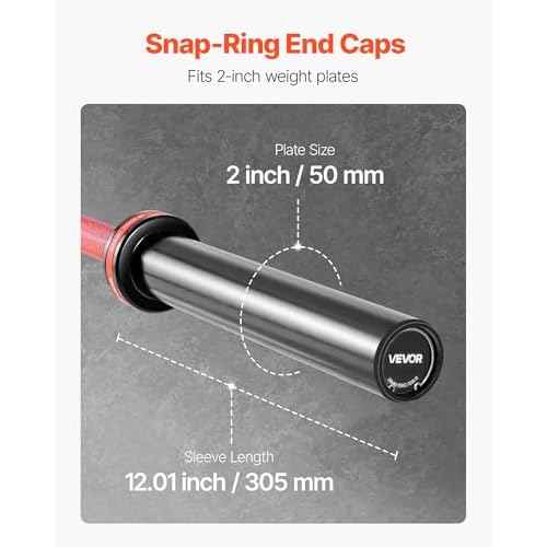 VEVOR 4FT/6FT/7FT Barbell Bar, Fits 2-Inch Weight Plates, Chrome Plated Barbell Bar with Knurled Grip for Strength Training, Weightlifting, Squat, Deadlift, Bench Press, Curl, Overhead Press, 500lbs/700lbs/1000lbs Capacity