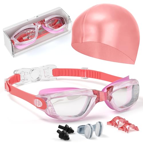 Kids Swim Goggles with Swim Cap & Accessories - Light Pink