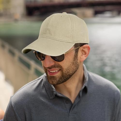 Beige Low Profile Washed Cotton Baseball Cap for Men and Women