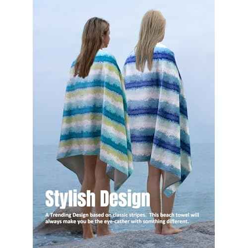 cabanana Large Beach Towel Oversized - Cotton Velour 35 x 70 Inch Coast Waves Camo Striped Terry Pool Towel, Cabana Soft Swimming Towel for Adults Women Men (Teal Blue)
