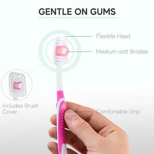 104 Pack Bulk Toothbrushes w/Cover Caps, Individually Wrapped Disposable Travel Toothbrush, Value Size, Long Lasting 3+ Months, Med-Soft Manual Teeth Brush Bristles - Pink