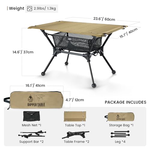 ONETIGRIS Coyote Brown Camping Dipper Table with Storage Net, Lightweight & Portable