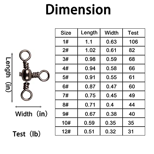 3 Way Fishing Swivels Set 50/100pcs Crossline Barrel Swivels for Catfish & Surf Rig