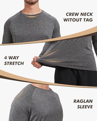 Long Sleeve Quick Dry Sun Protection Shirts for Men - Large / Heather Black, Dark Grey, Blue, Green
