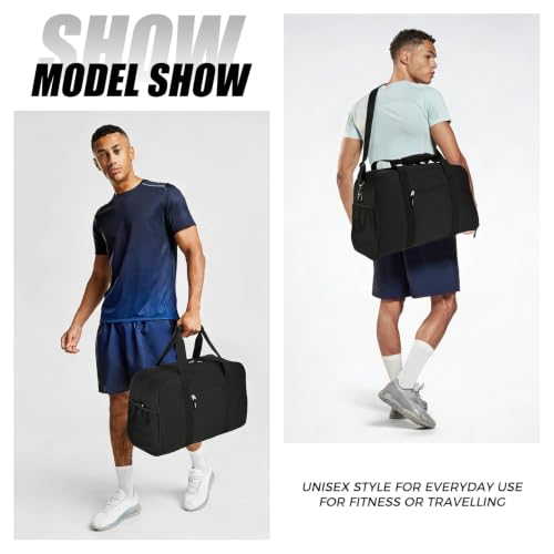 45L Gym Duffle Bag with Shoe Compartment - Medium Black 21 x 10 x 13 Inches