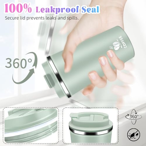 Agave Green 17oz Insulated Travel Coffee Mug with Flip Lid - Leakproof Stainless Steel Tumbler for Hot & Cold Drinks