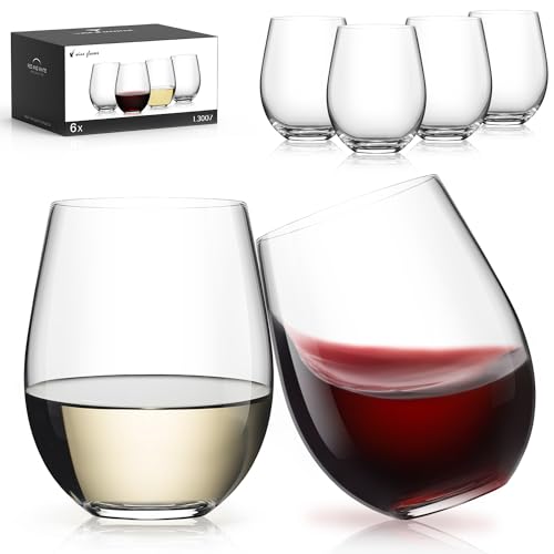 Set of 6 Stemless Wine Glasses 18oz No Stem - Modern Crystal Drinkware