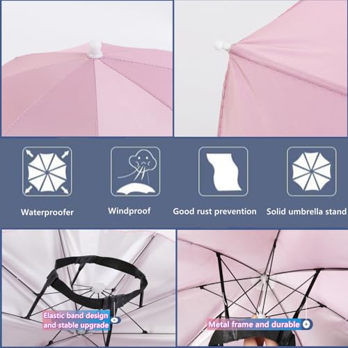 Rainbow Waterproof Umbrella Hat for Adults - Folding Sun & Rain Headwear B (4 Pack)