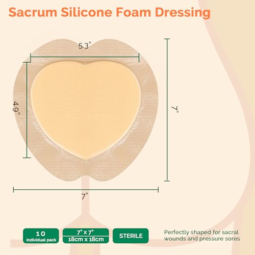 Sacrum Foam Dressing with Border - 7x7 Inch Waterproof 10-Pack for Wound Care