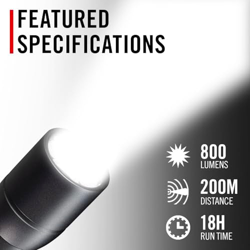 Rechargeable LED Flashlight 800 Lumens with Focus Slide & Water-Resistant IP54