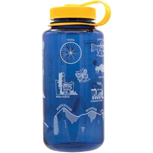 Nalgene Sustain Tritan BPA-Free Water Bottle Made with Material Derived from 50% Plastic Waste, 32 OZ, Wide Mouth, Geographical Bottle Design, Colorado Denim