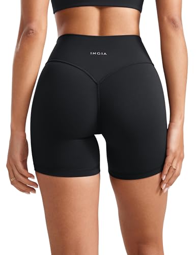 INGIA No Front Seam Scrunch Butt Biker Shorts - Medium Black 5"