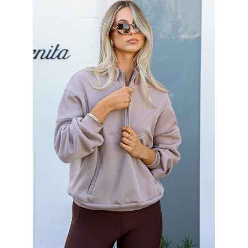 BLENCOT Women Half Zip Oversized Sweatshirts Long Sleeve Fleece Trendy Cropped Pullover Workout Warm Tops With Pockets S-2XL