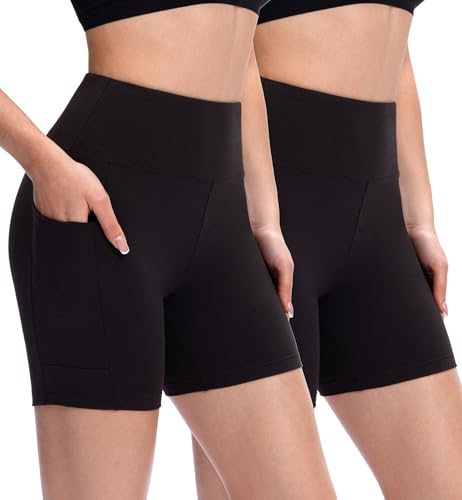 Workout Biker Shorts for Women High Waist Yoga Running Gym - Black, Small-Medium