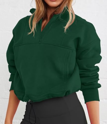 LEEDYA Womens Long Sleeve Half Zip Sweatshirt Oversized Fall Pullover - Medium Dark Green