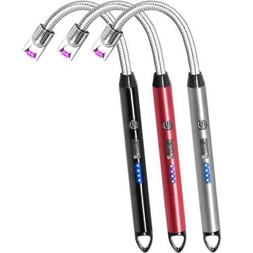 3 Pack Candle Lighter Electric Rechargeable Arc Windproof Lighters Flexible Neck Long Rotate 360 Plasma Lighter USB Flameless Lighters Candles Grill BBQ