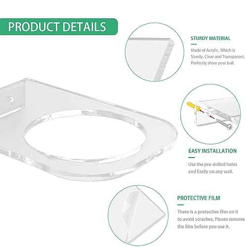 BiJun Basketball Holder Wall Mount, Acrylic Football Display Rack, Clear Ball Storage Hanger Wall Mount, for Football, Basketball, Volleyball, Rugby and Soccer