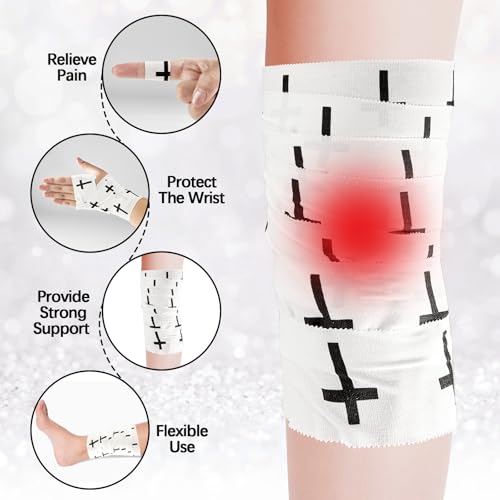 Christian Athletic Tape 4 Pack - Cross Design Wrist & Support Wraps for Sports & First Aid - 2in x 23ft - Black and White - Variation 4