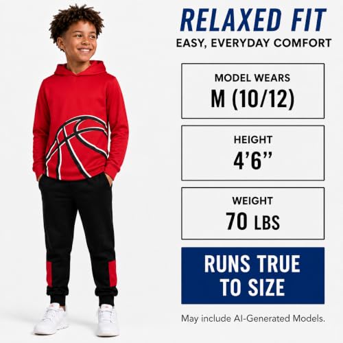 RBX Boys Waffle Thermal Hoodie & Jogger Sweatpants 10 Blue Baseball/Red Basketball