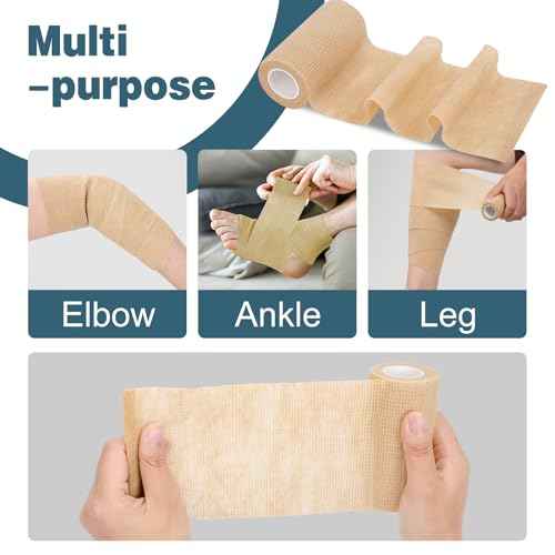 AZEN 8 Pack Self Adhesive Bandage Wrap, 4" X 5 Yards Elastic Cohesive Bandage Wrap, Skin Color Athletic Tape, Ankle Tape, Tattoo Grip Tape Wrap, Vet Wrap