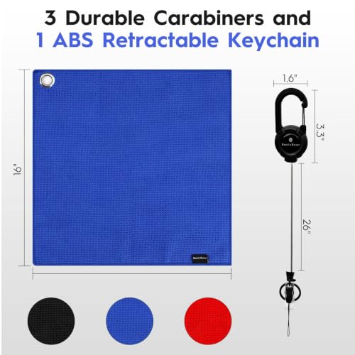 BasicGear Waffle Fishing Towel Set - 3 Pack 16x16 in Black Red Blue