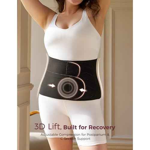 Momcozy Ergowrap Postpartum Belly Band, 3D Abdomen Lifting & Ergonomic Back Support Abdominal Binder, Seamless & Invisible Wrap Shapewear for Postpartum C-Section Recovery, Daily Wear, Exercise