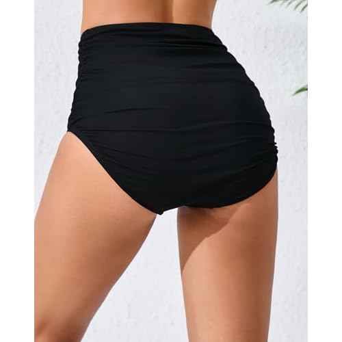 Women¡¯s High Waisted Full Ruched Bikini Swim Bottoms Tummy Control Full Coverage Swimsuit Bottoms