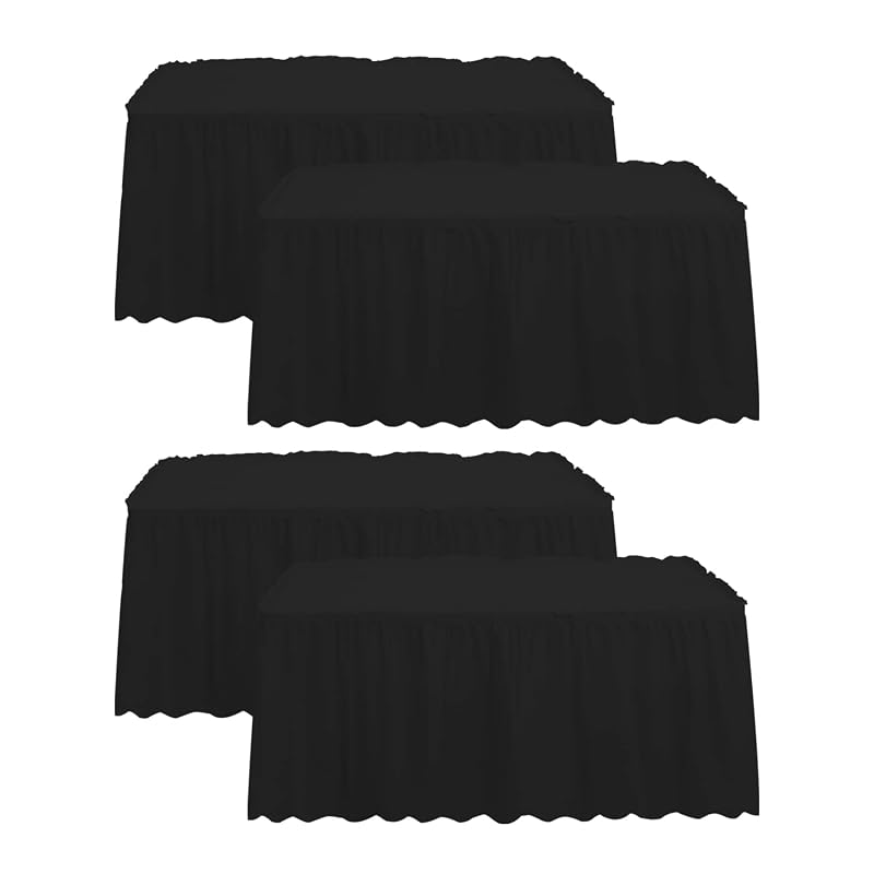 4 Pack Table Skirt 29 in x 14 ft Disposable/Reusable Table Cover – Black, Adhesive Edge Skirts for Rectangle or Round Tables