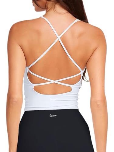 Danysu Small V-Neck Lucent White Padded Workout Tank Top for Women