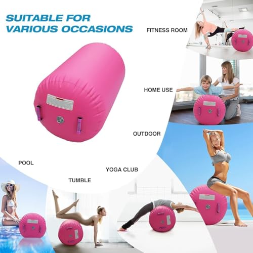 Pink Gymnastics Air Barrel with Pump - Inflatable Tumbling Roller for Backhandspring Training and Cheerleading