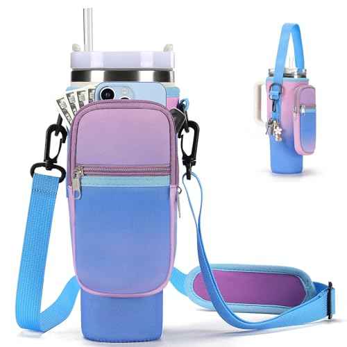 Water Bottle Carrier Bag for Stanley 40/30 oz Tumbler with Phone Pocket Neoprene Water Bottle Holder with Shoulder & Handheld Strap Stanley Cup Accessories