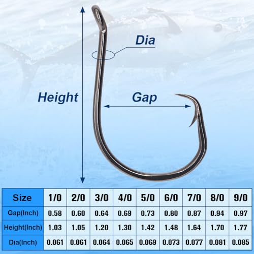 Octopus Circle Hooks Saltwater Fishing Hooks 50 Pack Black 8/0