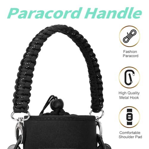 16oz Water Bottle Carrier Bag Neoprene Sleeve with 4 Pockets & Adjustable Strap - Black Flower